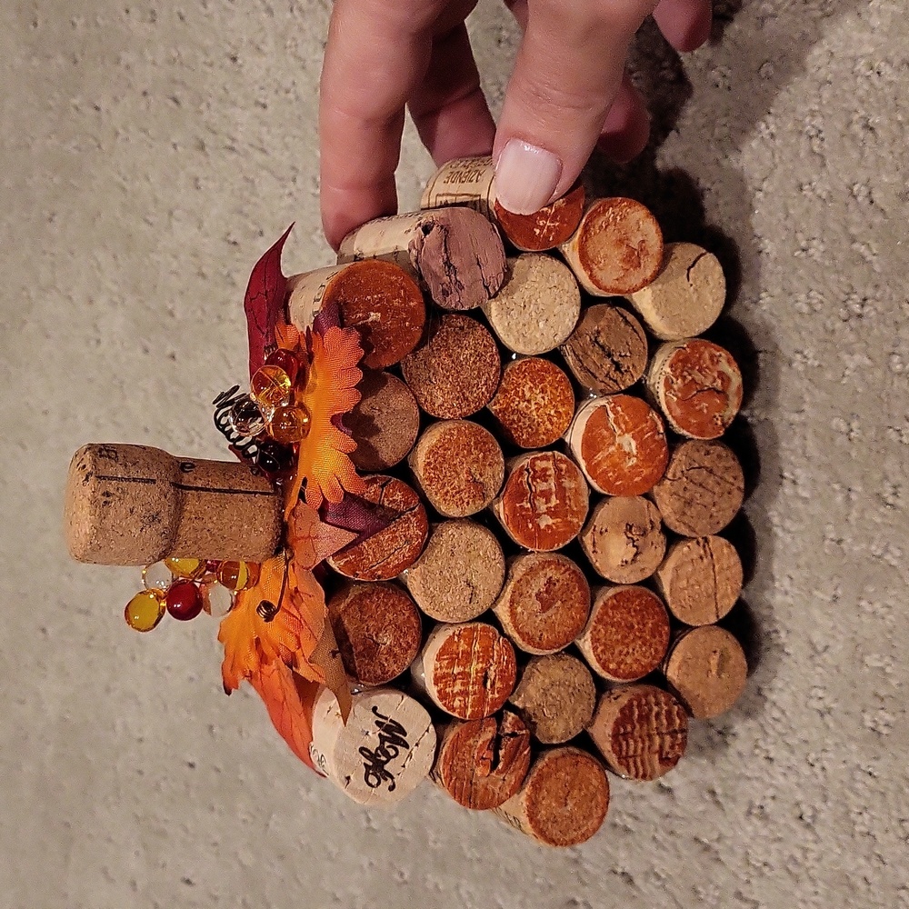 Custom made wine cork pumpkin figure